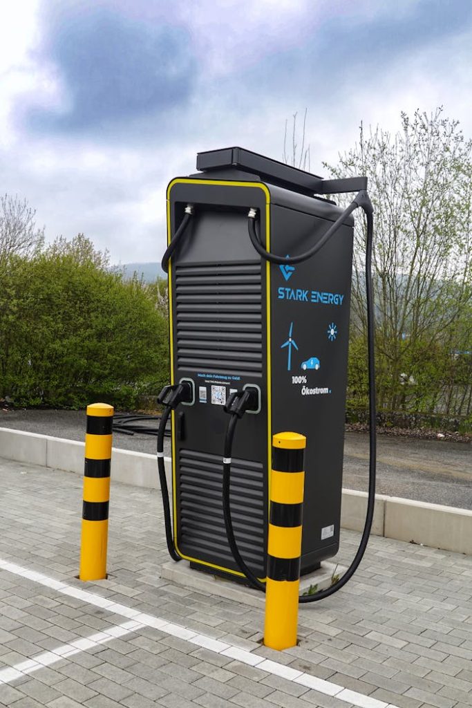 Modern outdoor EV charging station installed by Evly