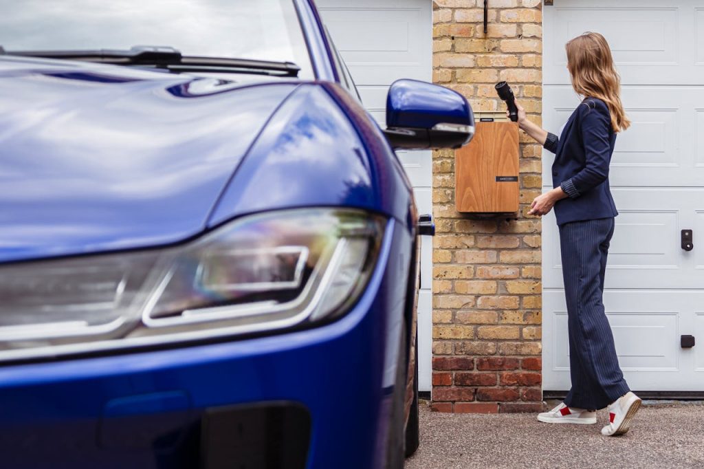 Andersen home EV charger installed next to a Jaguar I-Pace